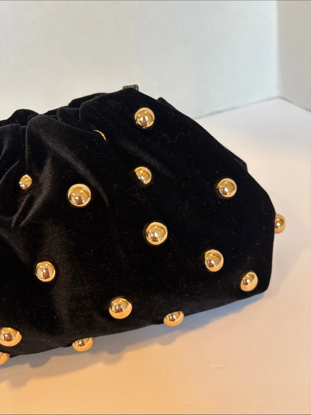 Maeve Black Velvet Studded Clutch with Gold Accents